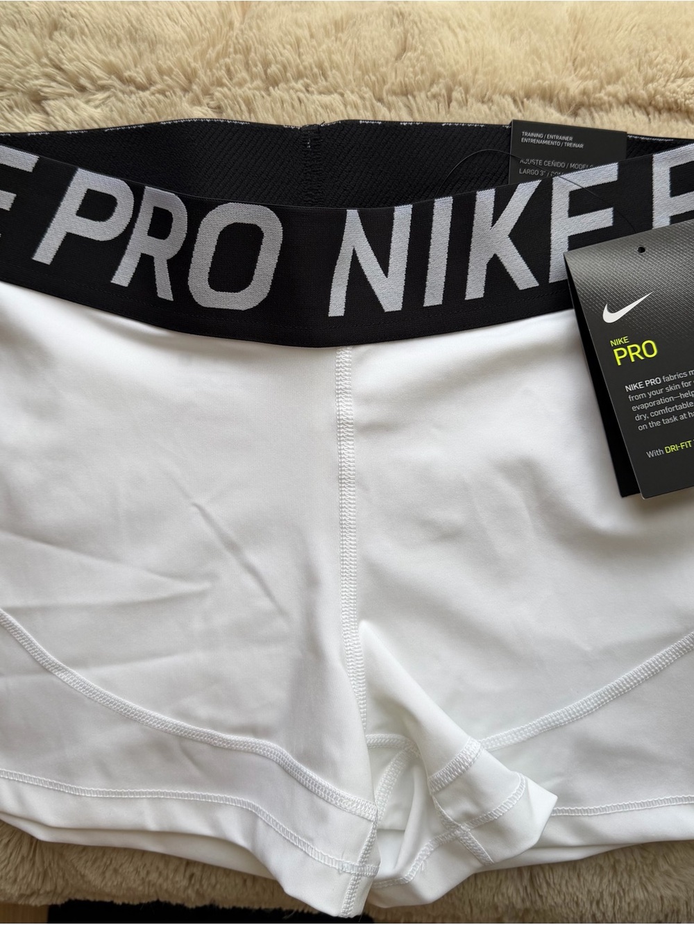 Nike White Pro Compression Athletic Shorts with Black Waistband